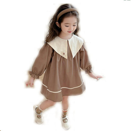 Girls Long Sleeve Dress College Collar Baby Girl Spring Sweet Princess Dress