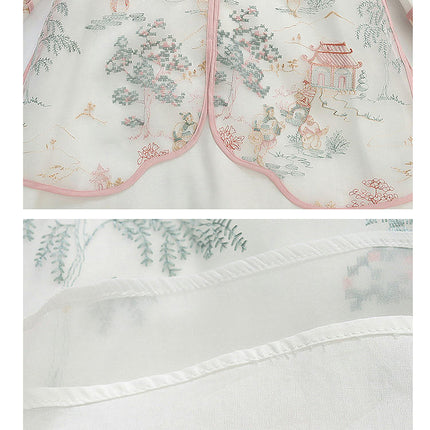 Girls Long Sleeve Chinese Style Dress Autumn Landscape Painting Slim Dress