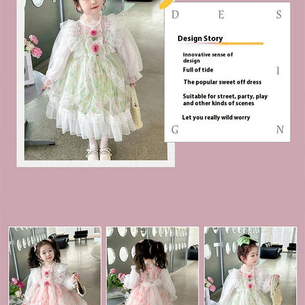 Toddler Long Sleeve Full Body Ruffle Dress Autumn Lace Elegant A-Line Skirt