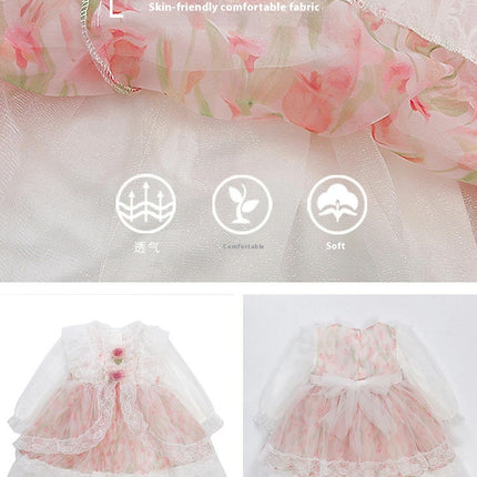 Toddler Long Sleeve Full Body Ruffle Dress Autumn Lace Elegant A-Line Skirt
