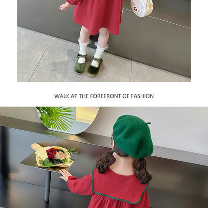Girls Spring Long Sleeve Dress Peter Pan Collar Fashionable Children Princess Dress