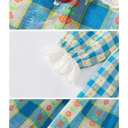 Girls Long Sleeve Dress Spring and Autumn Lace Large Lapel Plaid Dress