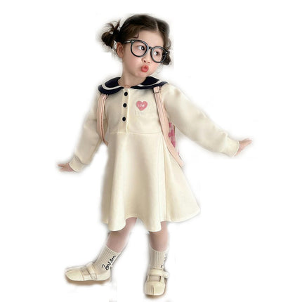 Girls Spring Dress Long Sleeve Shirt Collar Baby Girl Princess Dress