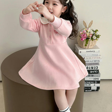 Girls Spring Dress Long Sleeve Shirt Collar Baby Girl Princess Dress
