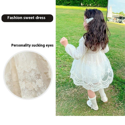 Girls Long Sleeve Lace Embroidery Dress-Fashionable and Elegant Dress for Autumn