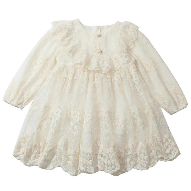 Girls Long Sleeve Lace Embroidery Dress-Fashionable and Elegant Dress for Autumn