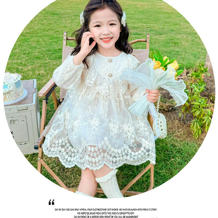 Girls Long Sleeve Lace Embroidery Dress-Fashionable and Elegant Dress for Autumn