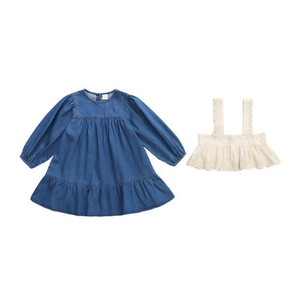 Girls Lace Denim Skirt Suit Stylish Children Baby Girl Spring and Autumn Dress