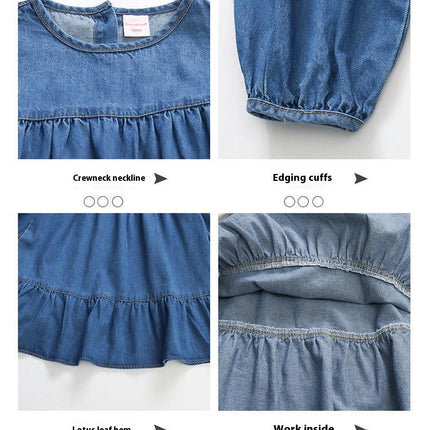 Girls Lace Denim Skirt Suit Stylish Children Baby Girl Spring and Autumn Dress