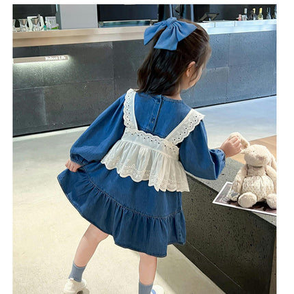 Girls Lace Denim Skirt Suit Stylish Children Baby Girl Spring and Autumn Dress