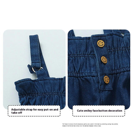 Baby Girls Long Sleeve Lace Collar Shirt Denim Suspender Jumpsuit Two-piece Set