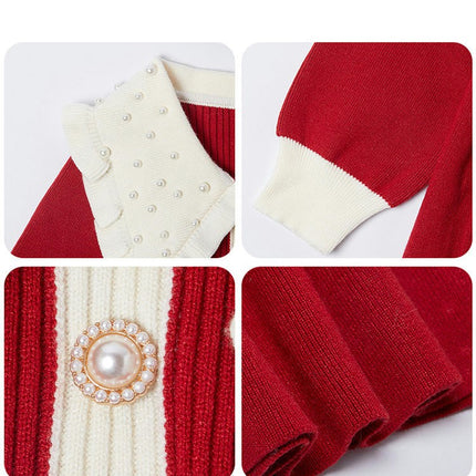 Girls Beaded Dress Spring and Autumn Long Sleeve Knitted Sweater Princess Dress