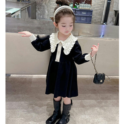 Girls Beaded Dress Spring and Autumn Long Sleeve Knitted Sweater Princess Dress
