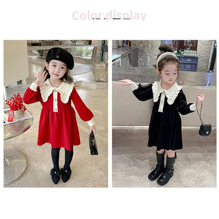 Girls Beaded Dress Spring and Autumn Long Sleeve Knitted Sweater Princess Dress