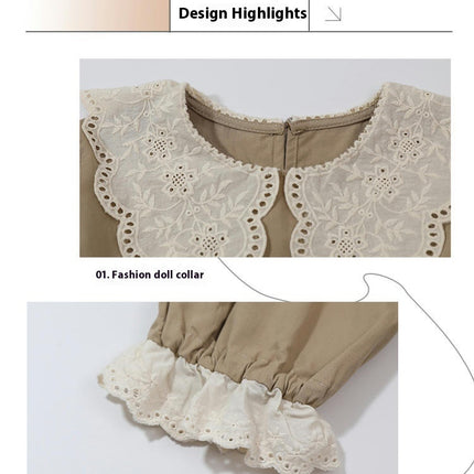 Baby Girl Spring and Autumn Solid Color Long Sleeve Lace Patchwork Dress
