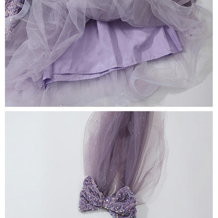 Children's Beaded Round Neck Sequined Princess Dress Long Sleeve Birthday Dress Tutu Skirt