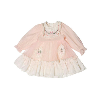 Baby Girl Spring Dress Long Sleeves Ruffled Lace Collar Cute Elegant Princess Dress