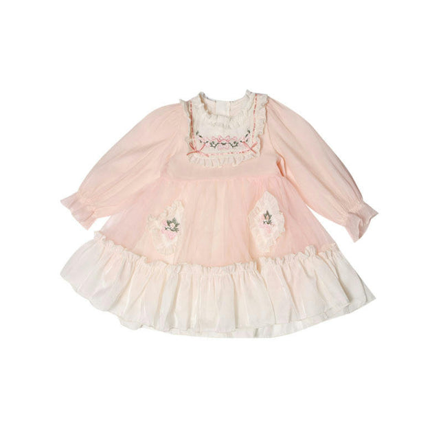 Baby Girl Spring Dress Long Sleeves Ruffled Lace Collar Cute Elegant Princess Dress