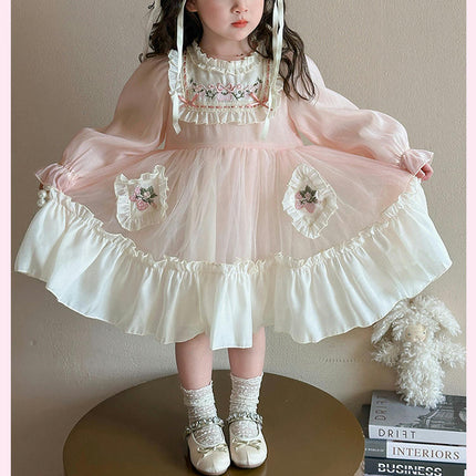 Baby Girl Spring Dress Long Sleeves Ruffled Lace Collar Cute Elegant Princess Dress