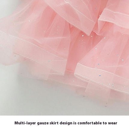 Baby Girl Spring and Autumn Dress Round Neck Long Sleeve Knitted Sequin Cake Dress
