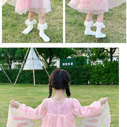 Children's Round Neck Long Sleeve Gauze Dress Autumn Elegant Princess Dress