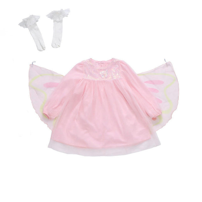 Children's Round Neck Long Sleeve Gauze Dress Autumn Elegant Princess Dress