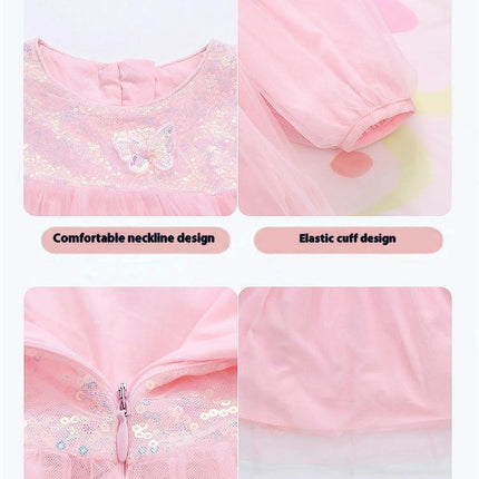 Children's Round Neck Long Sleeve Gauze Dress Autumn Elegant Princess Dress