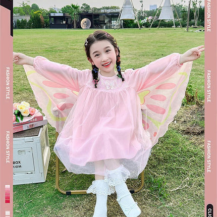 Children's Round Neck Long Sleeve Gauze Dress Autumn Elegant Princess Dress