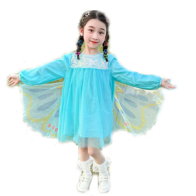 Children's Round Neck Long Sleeve Gauze Dress Autumn Elegant Princess Dress