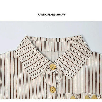 Girls Striped Long Sleeve Button Shirt Dress 3D Sunflower Fashion Dress