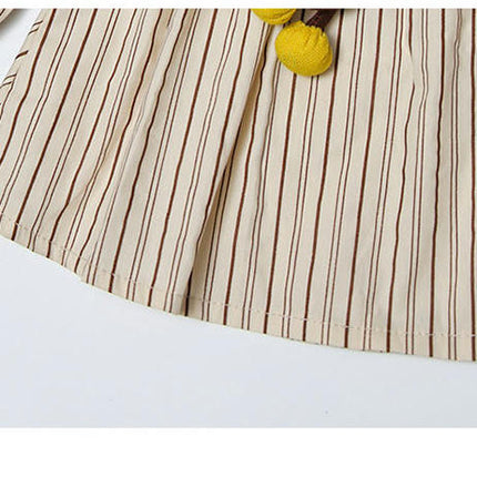 Girls Striped Long Sleeve Button Shirt Dress 3D Sunflower Fashion Dress