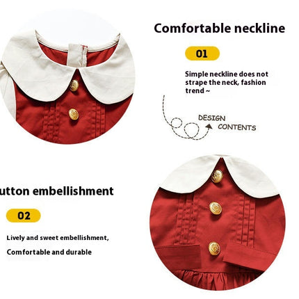 Girls Dress Spring and Autumn Doll Collar Long Sleeve Color Matching Dress