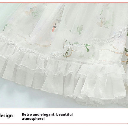 Girls Spring and Autumn Stand-up Collar Dress Oversized Cuffs Flowing Hanfu Dress