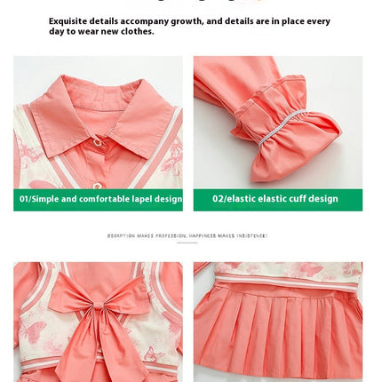 Girls Dress Set Spring and Autumn Sweet Children's Vest Shirt Collar Dress 2-Piece Set