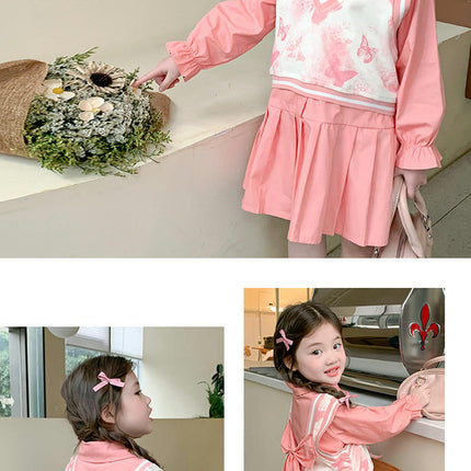 Girls Dress Set Spring and Autumn Sweet Children's Vest Shirt Collar Dress 2-Piece Set