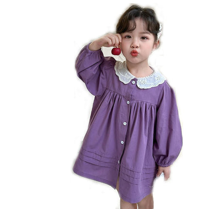 Girls Lace Shirt Dress Spring and Autumn Baby Girl Long-sleeved Cardigan Dress