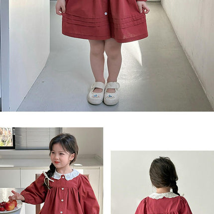 Girls Lace Shirt Dress Spring and Autumn Baby Girl Long-sleeved Cardigan Dress