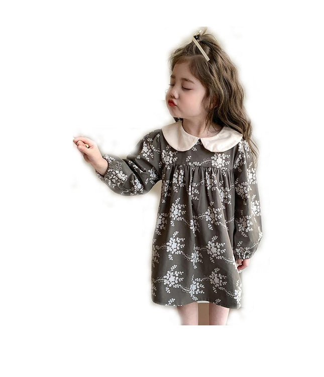 Girls Cotton Dress Spring Pastoral Floral Children's Long Sleeve Princess Dress