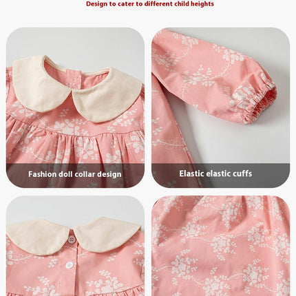 Girls Cotton Dress Spring Pastoral Floral Children's Long Sleeve Princess Dress