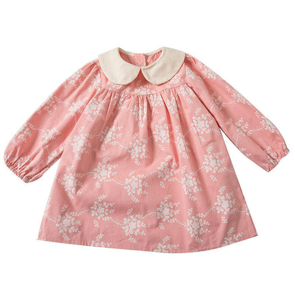 Girls Cotton Dress Spring Pastoral Floral Children's Long Sleeve Princess Dress