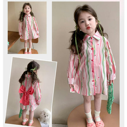 Baby Girls Shirt Dress Spring and Autumn Long Sleeve Button Casual Dress