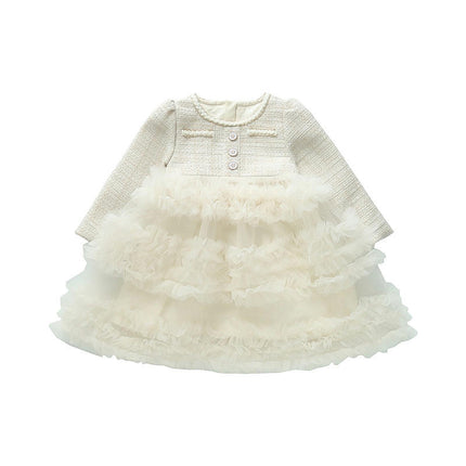 Girls' Chanel Style Dress Spring and Autumn Long-sleeved Mesh Splicing Tutu Skirt
