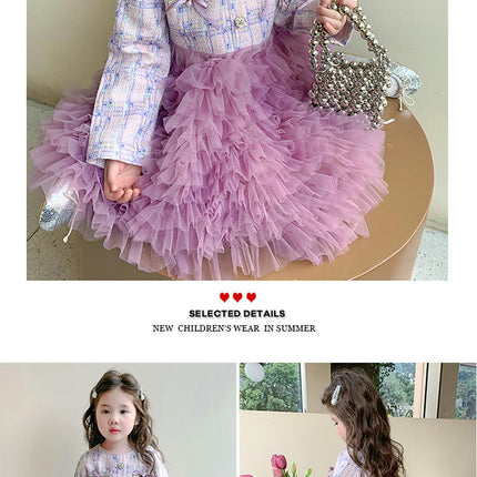 Girls Toddler Round Neck Long Sleeve Splicing Mesh Puffy Princess Dress