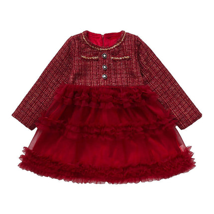 Girls' long-sleeved dress with Chanel style mesh princess dress