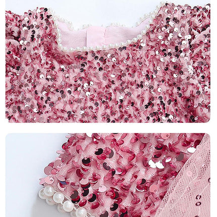 Girls' Long-sleeved Sequined Mesh Princess Dress-Autumn Birthday Party Dress
