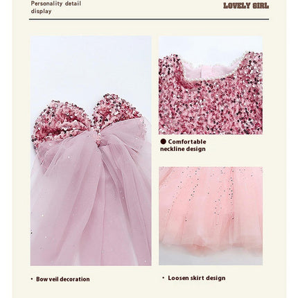 Girls' Long-sleeved Sequined Mesh Princess Dress-Autumn Birthday Party Dress