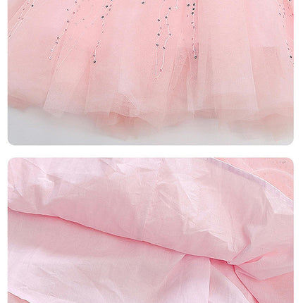 Girls' Long-sleeved Sequined Mesh Princess Dress-Autumn Birthday Party Dress