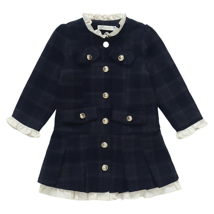 Children's Plaid Long-Sleeved Dress Spring Chanel Style Pleated Skirt