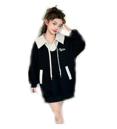Children's Cotton Sweater Dress Lapel Pullover Long Sleeve Casual Loose Dress