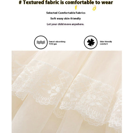 Girls Spring Dress Western Style Long Sleeve Mesh Splicing Princess Dress Cake Dress